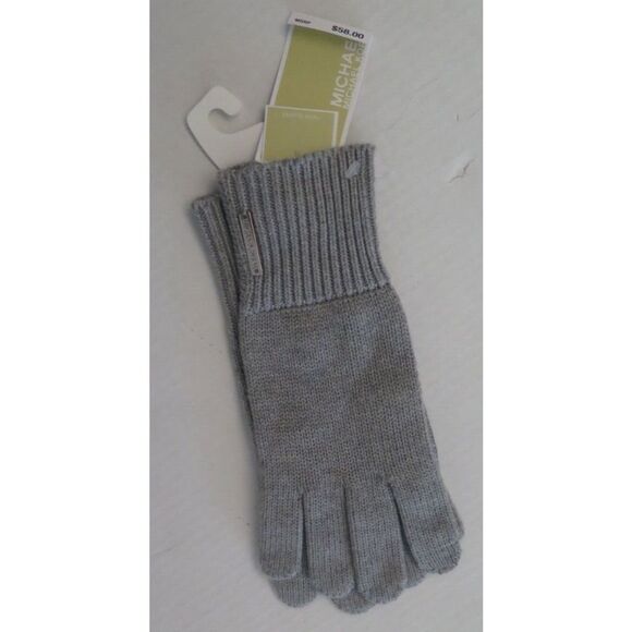 Michael Kors 538506 Women's One Size Gray Knit Gloves w/Silver Tone Logo Bar $58 - Picture 4 of 7